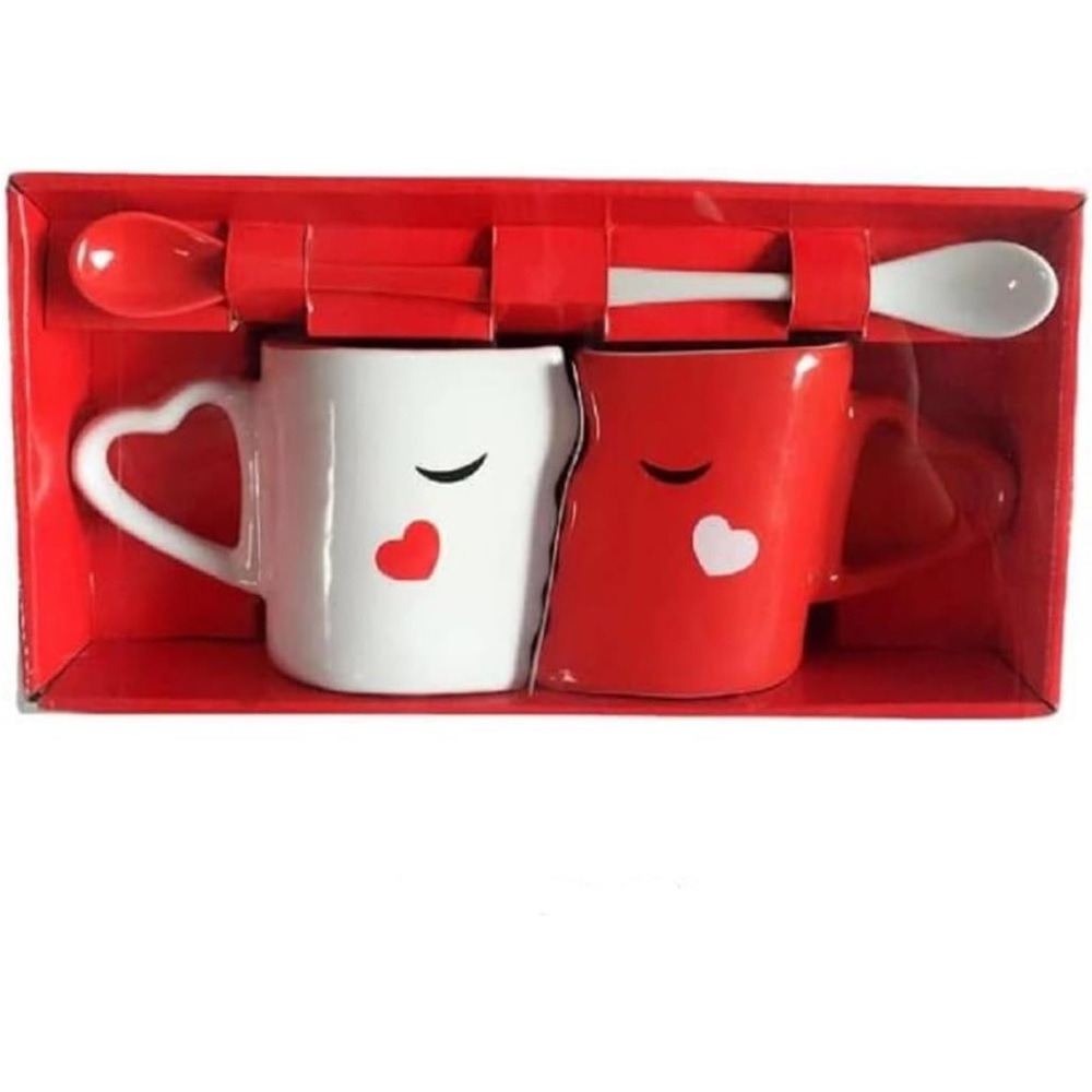 THE FASHION Set of 2 Creative Coffee Cups Double Bowl Ceramic Kiss Couple Cups